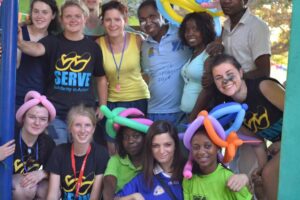 Edith Carroll is pictured back row centre, with the rest of the SERVE volunteers at the annual Sports Day organised for the children in the Dondo region of Beira, Mozambique.