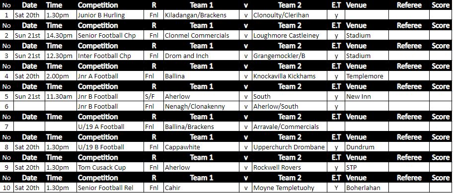 FOOTBALL FIXTURES 091121