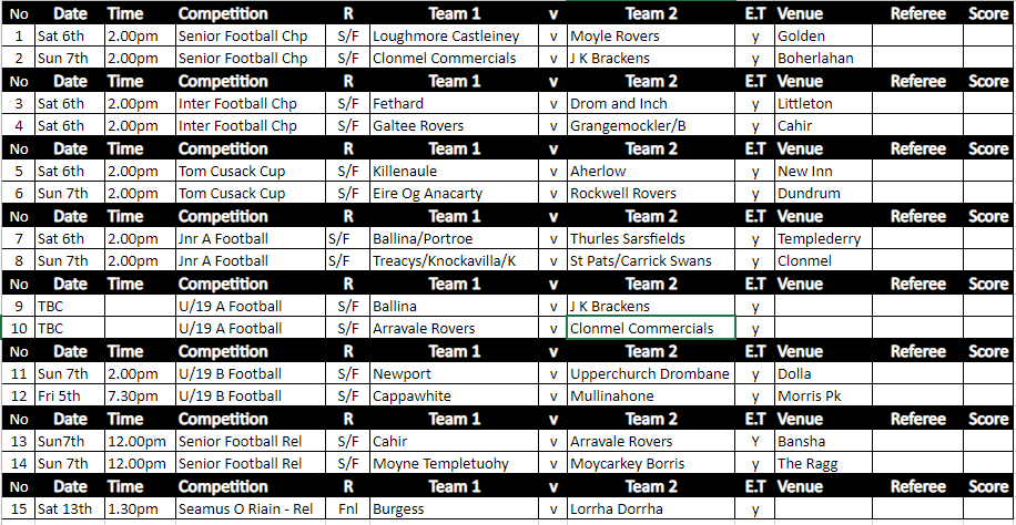 GAA FIXTURES 271021